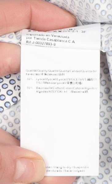 Hugo Boss Men’s Blue Slim Fit Geometric Button-Up Long Sleeve Shirt Size 15