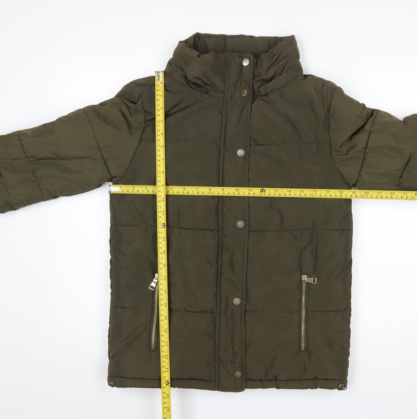 F&F Women’s Green Puffer Jacket UK 6 Lined Zipped Mid-Length Winter Coat