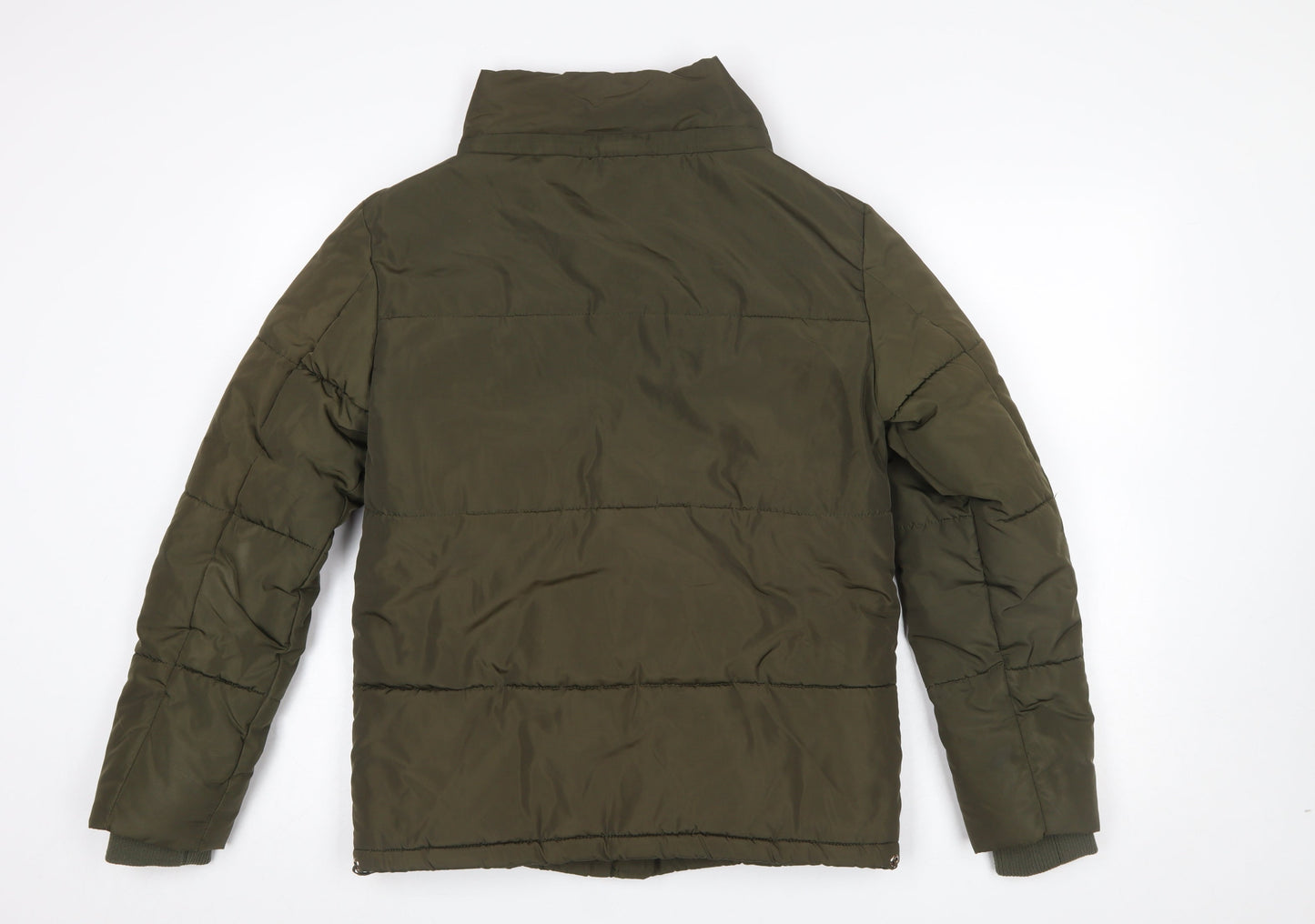 F&F Women’s Green Puffer Jacket UK 6 Lined Zipped Mid-Length Winter Coat