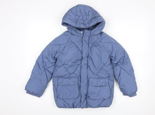 Marks and Spencer Boys Blue Hooded Puffer Jacket 6-7 Years Winter Coat