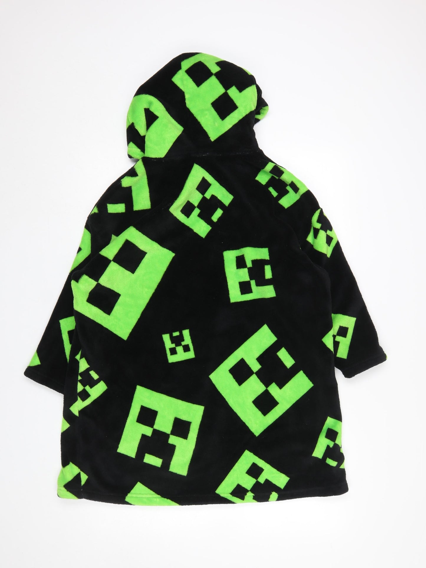 George Boys Black Green Minecraft Fleece Hooded Robe 9-10 Years