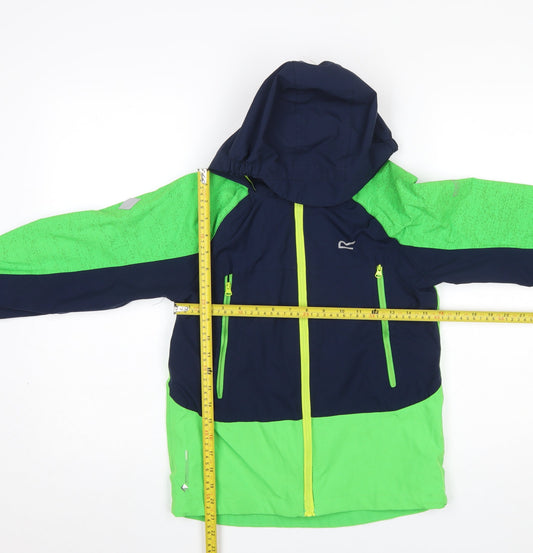 Regatta Boys Green & Blue Hooded Waterproof Rain Coat Jacket 9-10 Years