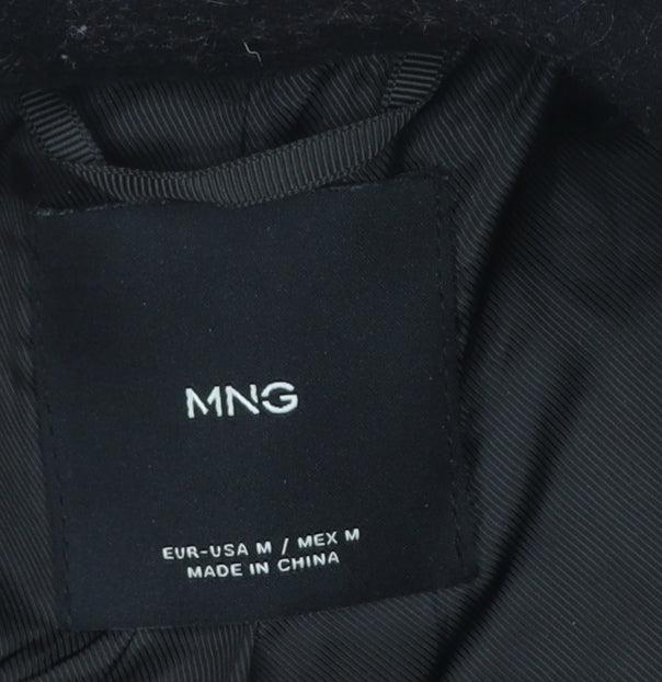Mango Womens Black Wool Blend Mid-Length Overcoat Size 12