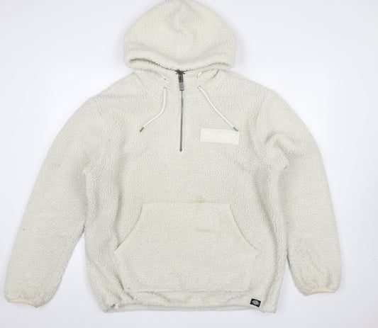 Dickies Mens Ivory Fleece 1/2 Zip Hoodie XL Hooded Sweatshirt