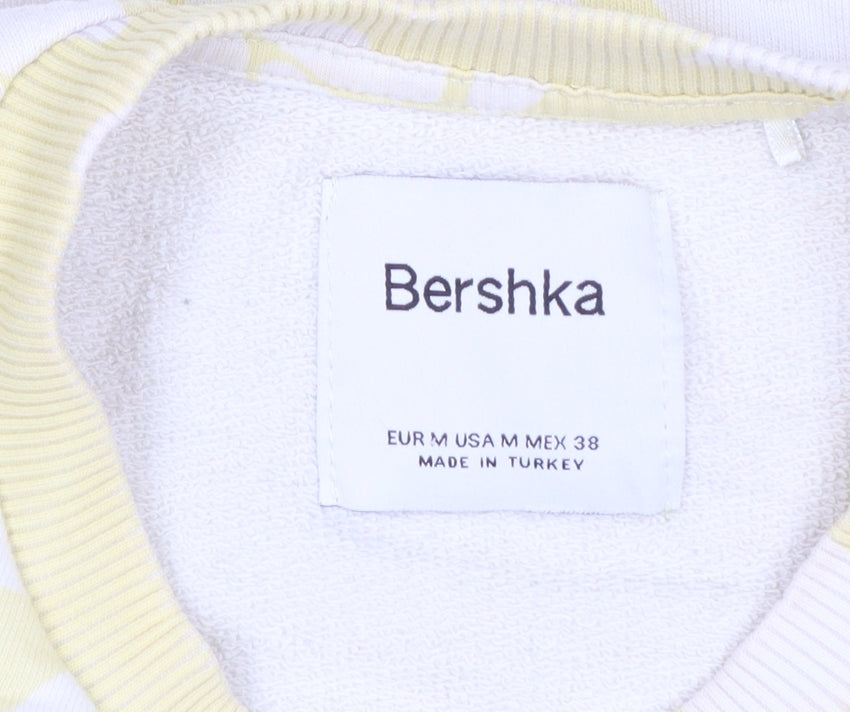 Bershka Men's Yellow Floral Cotton T-Shirt Size M