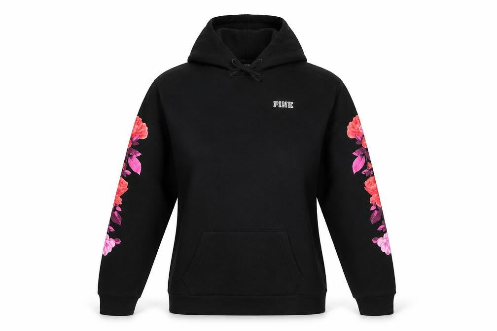 Victoria's Secret PINK Women's Black Floral Sleeve Pullover Hoodie Size S