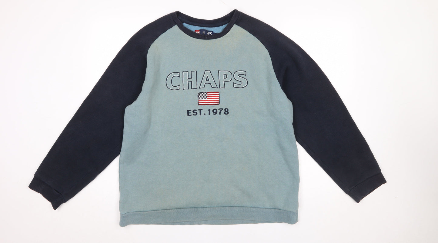 Chaps Men's Blue Crew Neck Pullover Sweatshirt Size L Embroidered Logo