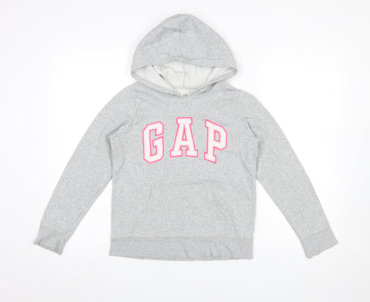 GAP Girls Grey Logo Pullover Hoodie - XL (12-13 Years) Cotton Blend