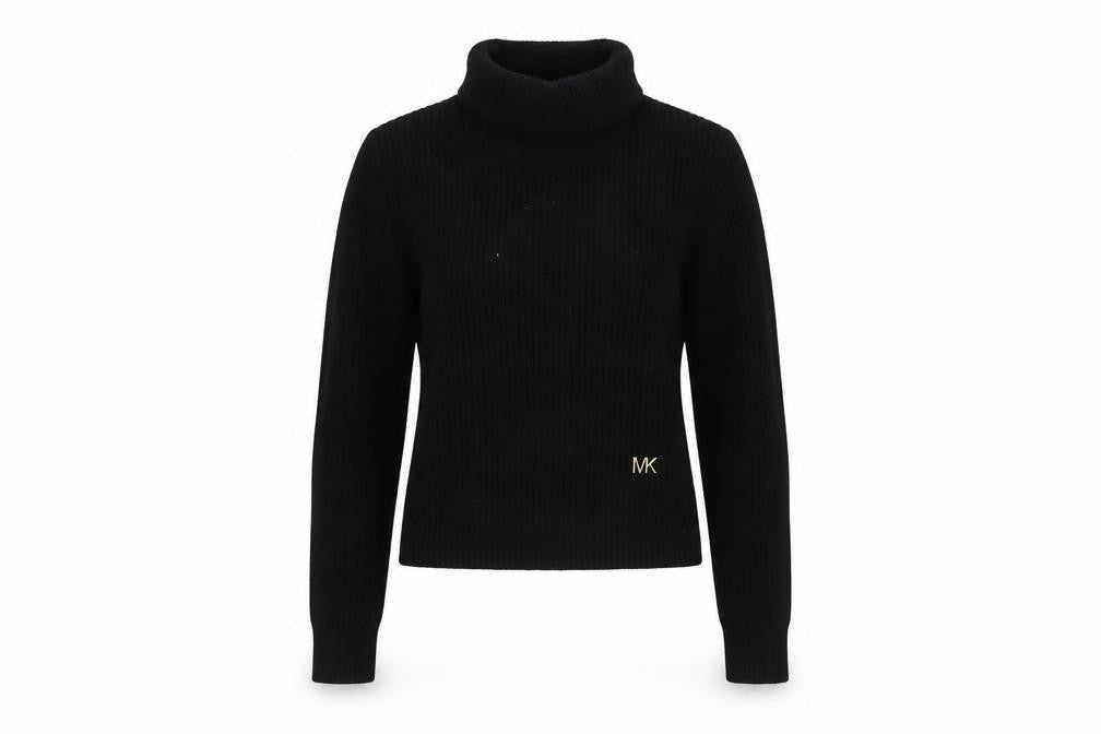 Front view of Michael Kors Women's Black Roll Neck Wool Blend Jumper XXS