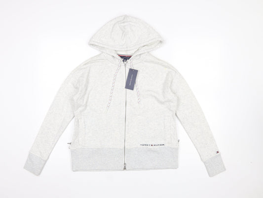 Tommy Hilfiger Women Grey Full Zip Hoodie XXS Cotton Blend