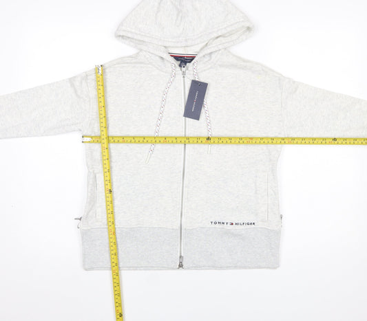 Tommy Hilfiger Women Grey Full Zip Hoodie XXS Cotton Blend