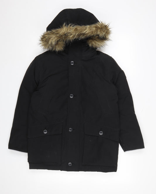 GAP Kids Boys Black Faux Fur Hooded Parka Coat 10-11 Years Winter Jacket