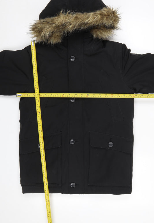 GAP Kids Boys Black Faux Fur Hooded Parka Coat 10-11 Years Winter Jacket