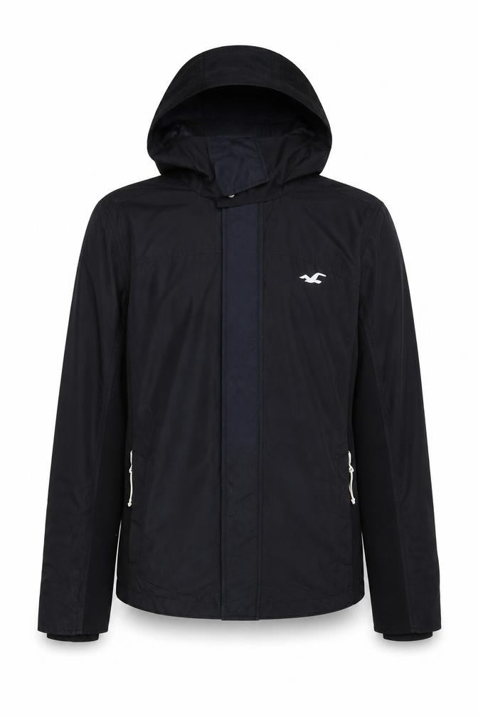 Front view of Hollister boys’ black xl windbreaker waterproof hooded jacket