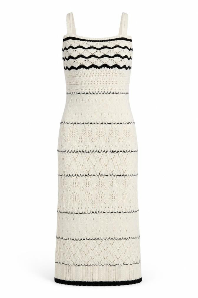 Primark Women Ivory Knit Striped Midi Slip Dress XS