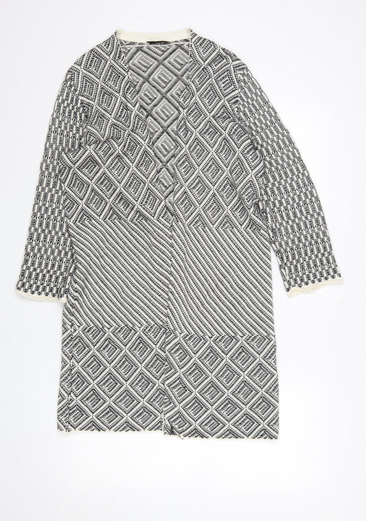 Looxent Womens Black White Geometric Knit Longline Cardigan Size 12
