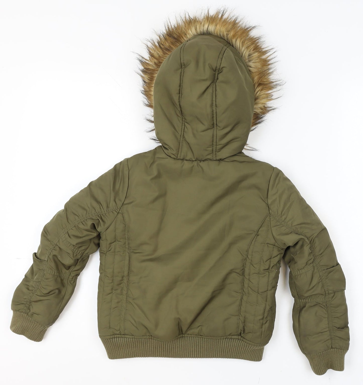 Next Boys Green Hooded Faux Fur Trim Bomber Jacket 7 Years Polyester Lined