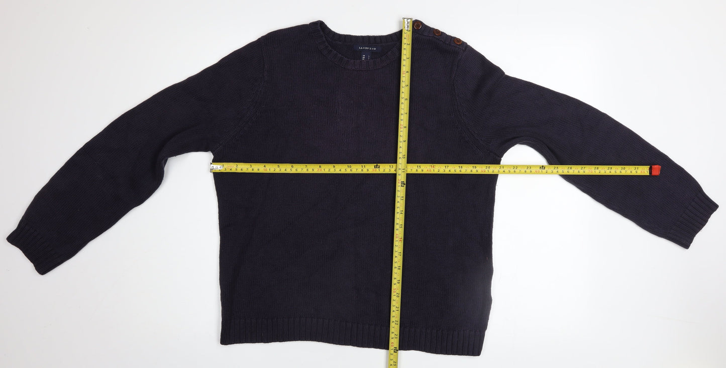 Lands' End Men’s Blue Cotton Crew Neck Button Pullover Jumper L
