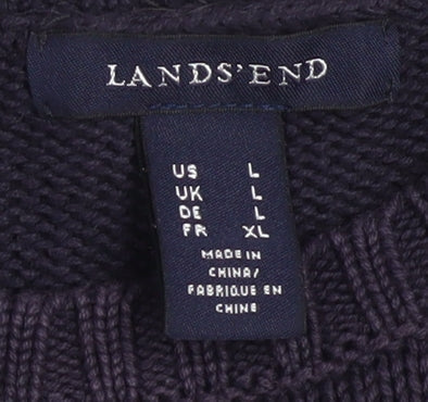 Lands' End Men’s Blue Cotton Crew Neck Button Pullover Jumper L