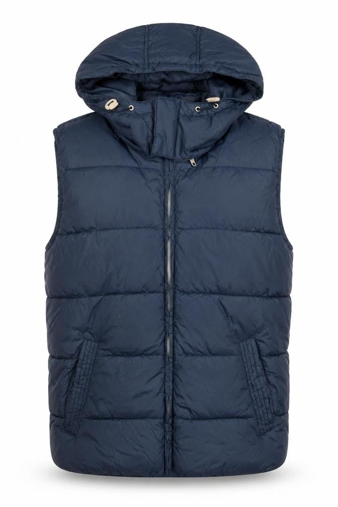 H&M L.O.G.G. Men's Blue Hooded Puffer Waistcoat M