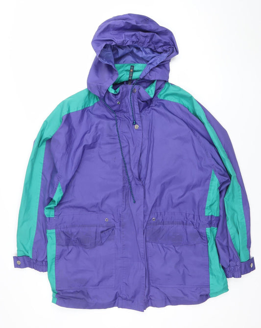 Joie de Vivre Womens Purple Windbreaker Jacket M Hooded Retro 90s Style