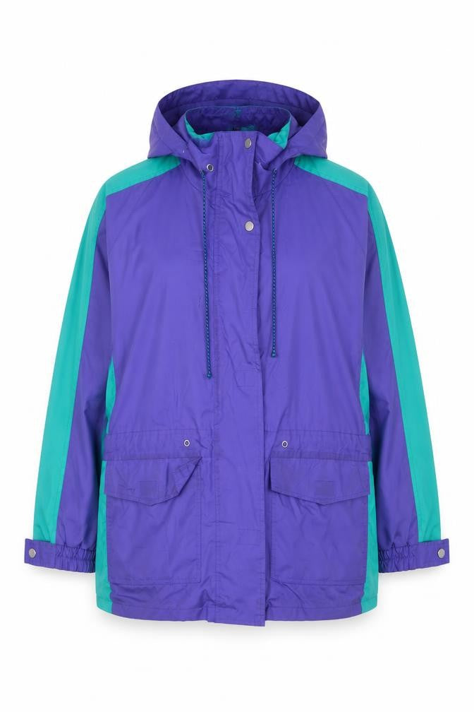 Joie de Vivre Womens Purple Windbreaker Jacket M Hooded Retro 90s Style