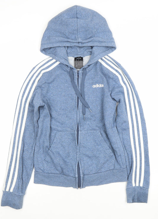 Adidas Women Blue Full Zip Hoodie XS Cotton Blend Hooded Jacket