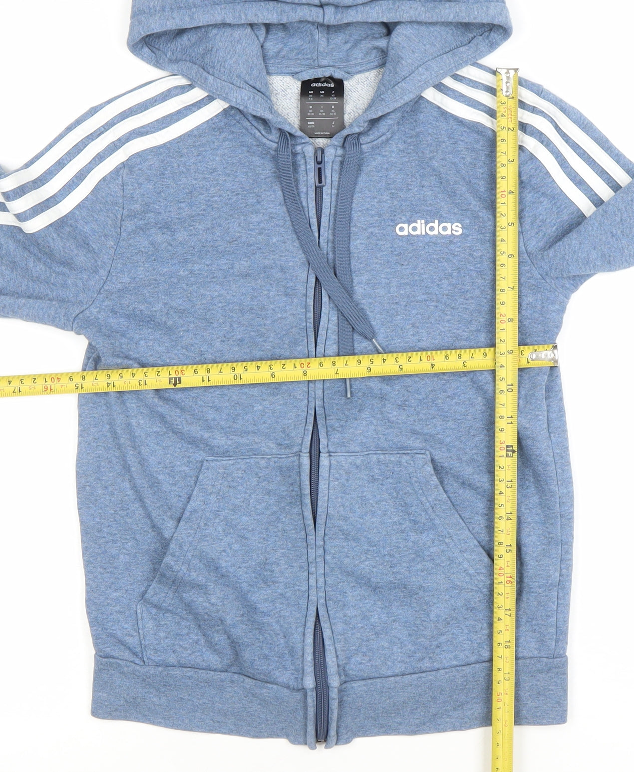 Adidas Women Blue Full Zip Hoodie XS Cotton Blend Hooded Jacket