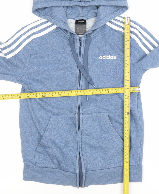 Adidas Women Blue Full Zip Hoodie XS Cotton Blend Hooded Jacket