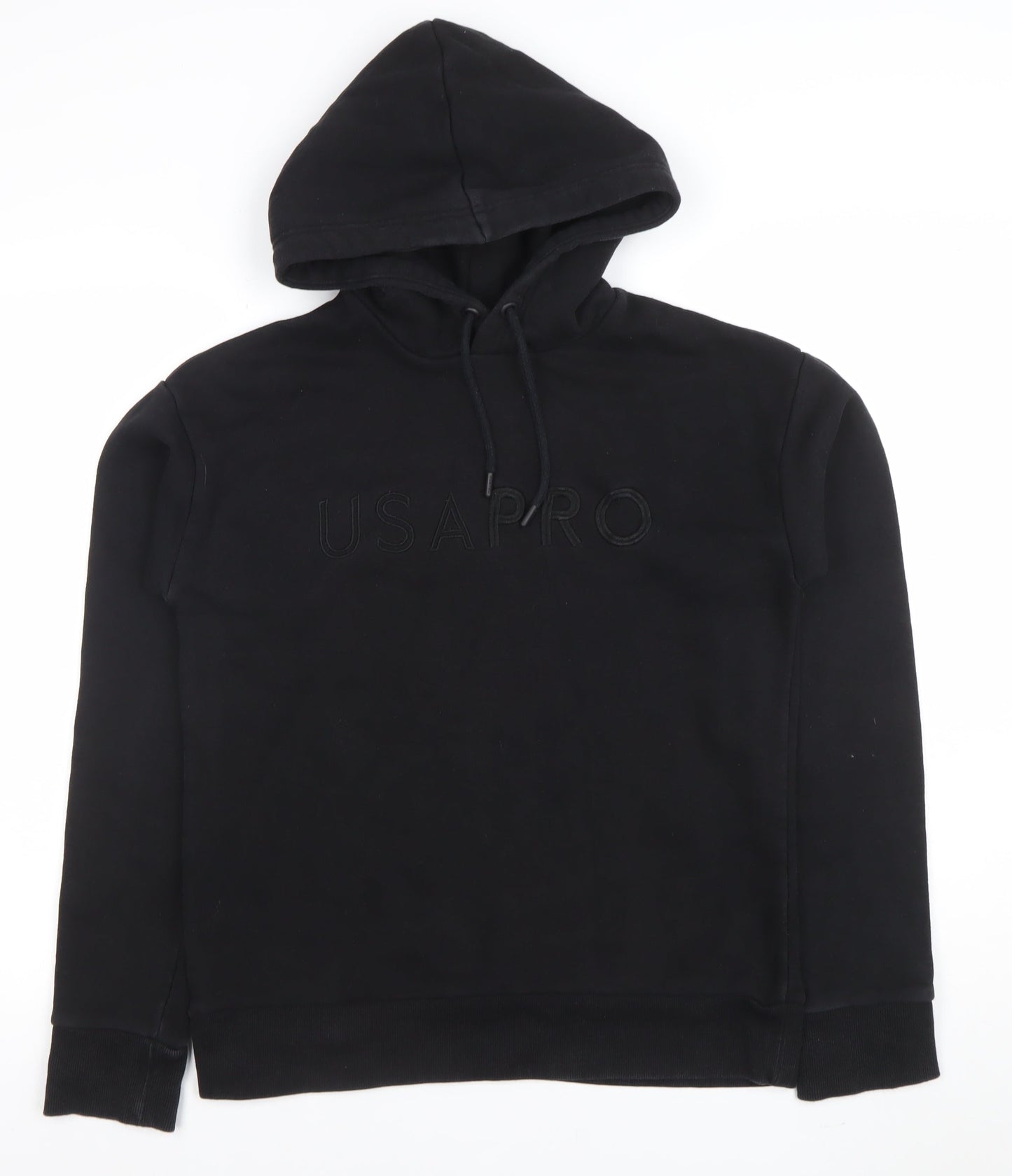 USAPRO Unisex Black Pullover Hoodie S Regular Fit Fleece Logo Sweatshirt