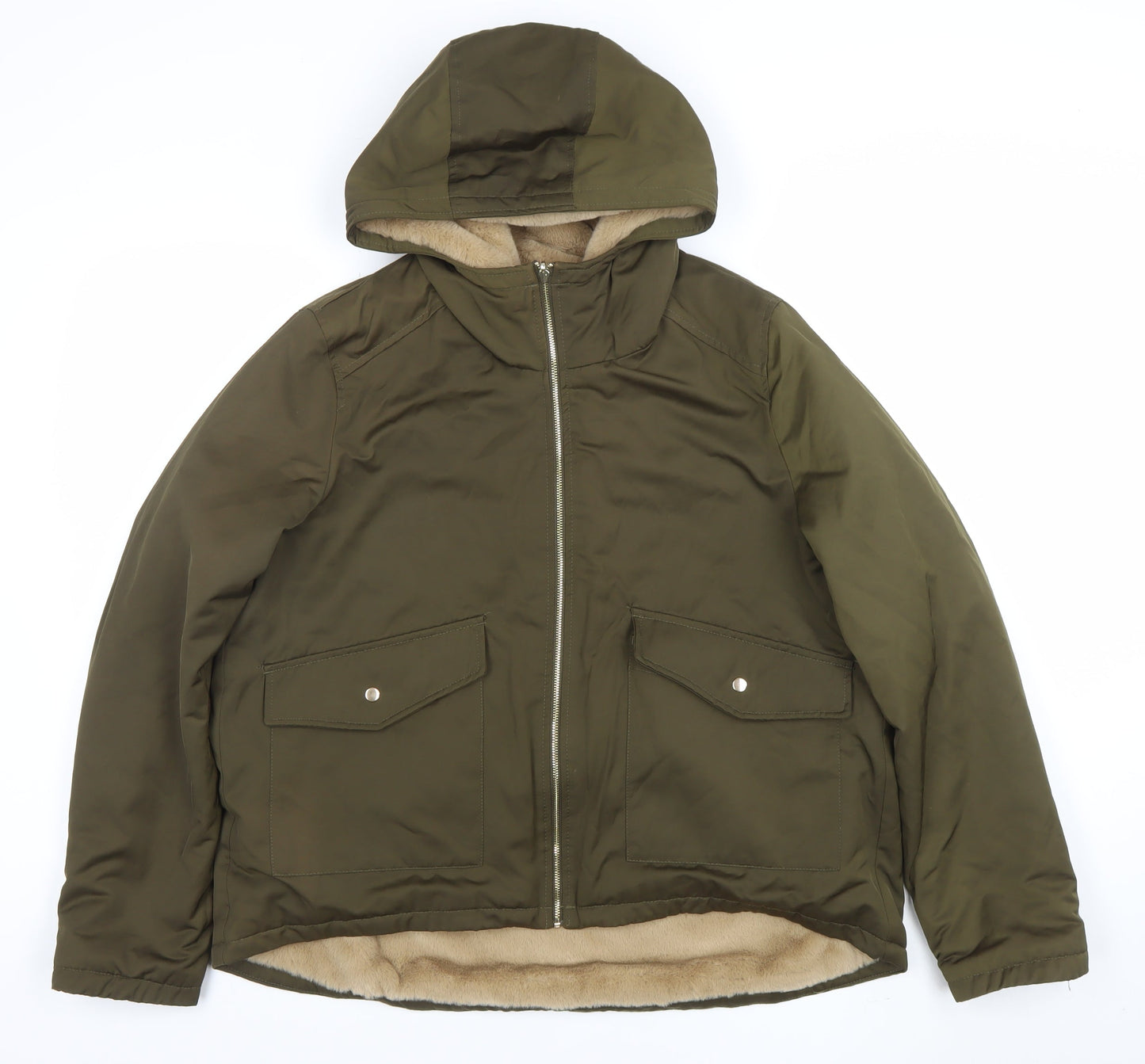 Primark Women’s Green Hooded Faux Fur Lined Parka Jacket M
