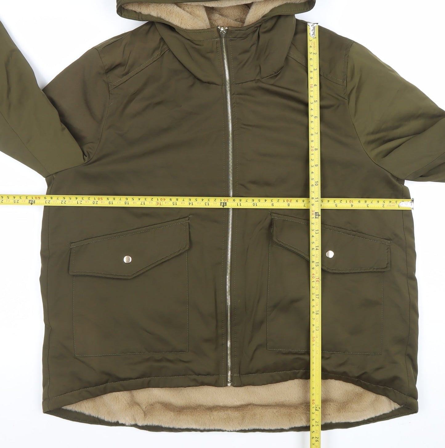 Primark Women’s Green Hooded Faux Fur Lined Parka Jacket M