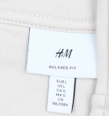 H&M Men’s Beige Full Zip Sweatshirt L Relaxed Fit Cotton Jacket