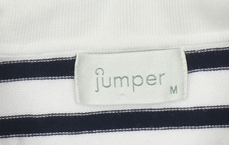 Jumper Womens White Black Striped Collared Cotton Button Cardigan M