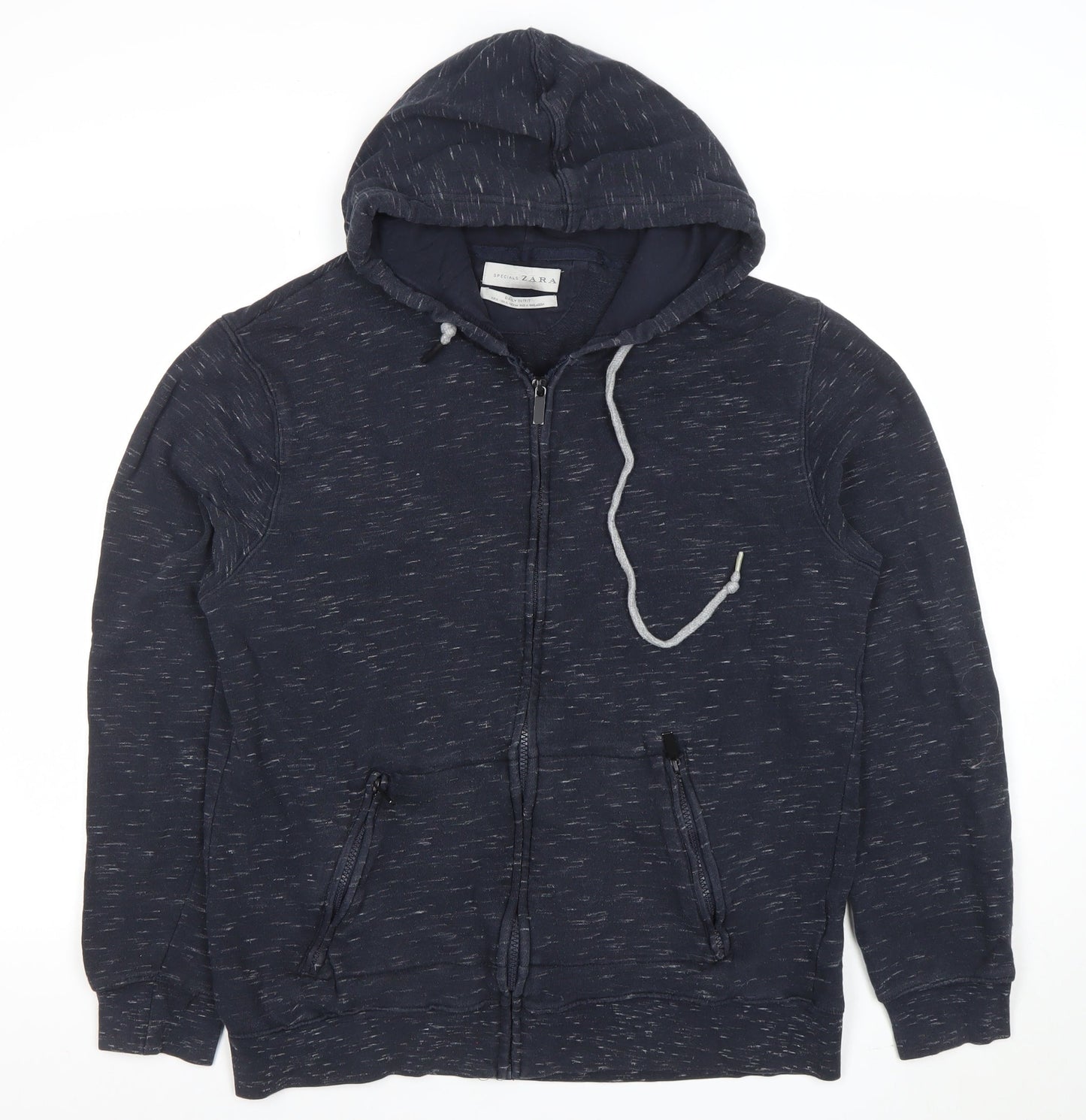 Zara Men’s Blue Full Zip Hoodie XL Regular Cotton Blend