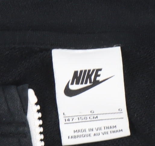 Nike Boys Black Full Zip Hoodie Large 147-158cm Cotton Blend Swoosh Design