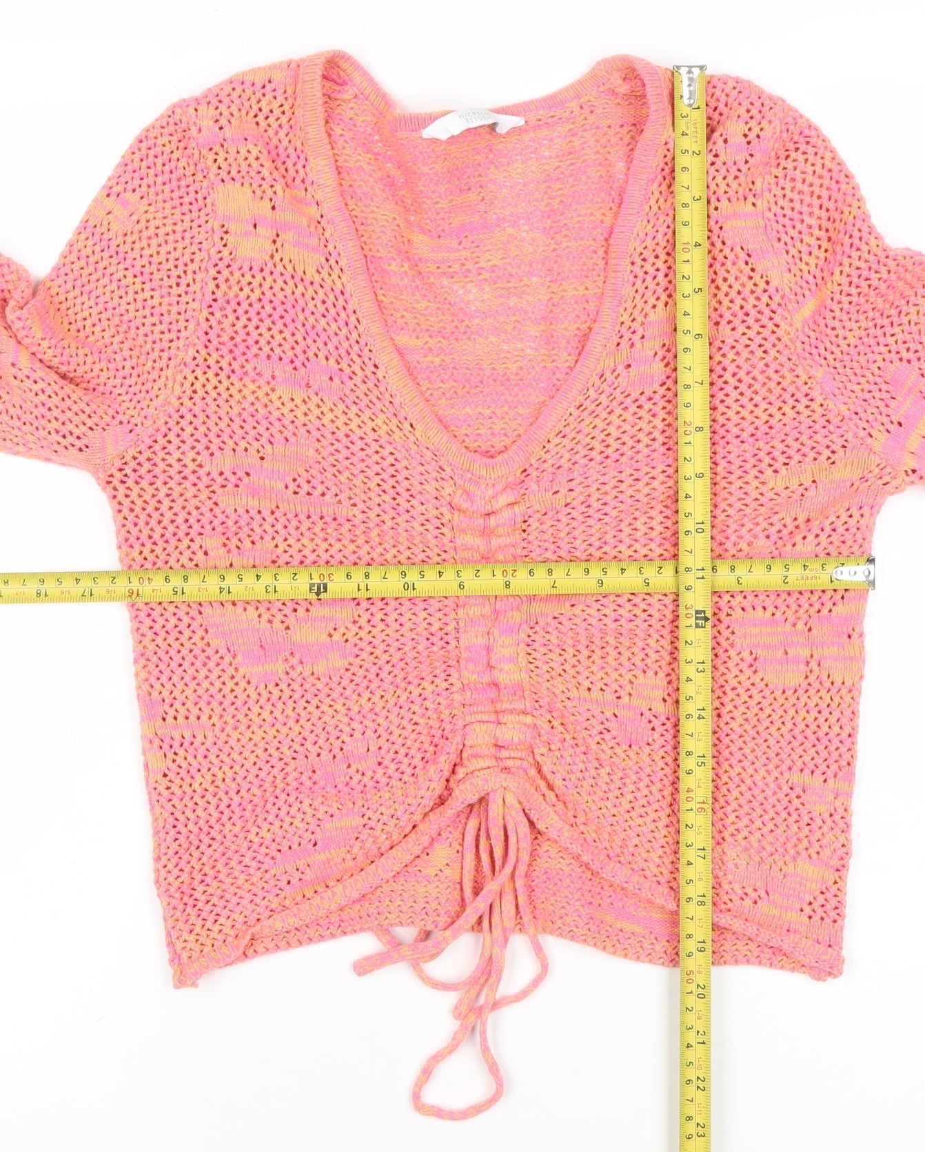 Michelle Keegan Women's Pink Open-Knit V-Neck Pullover Jumper M