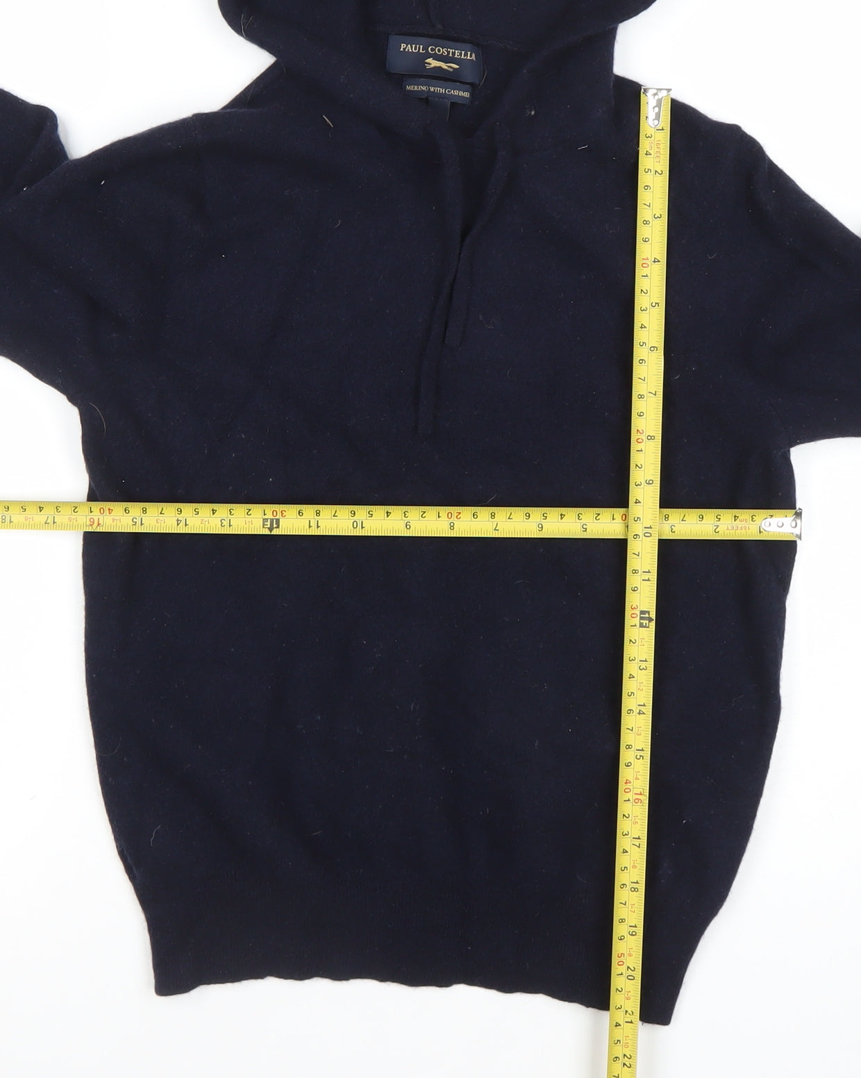 Paul Costelloe Boys Navy Wool Cashmere Pullover Hoodie Size L