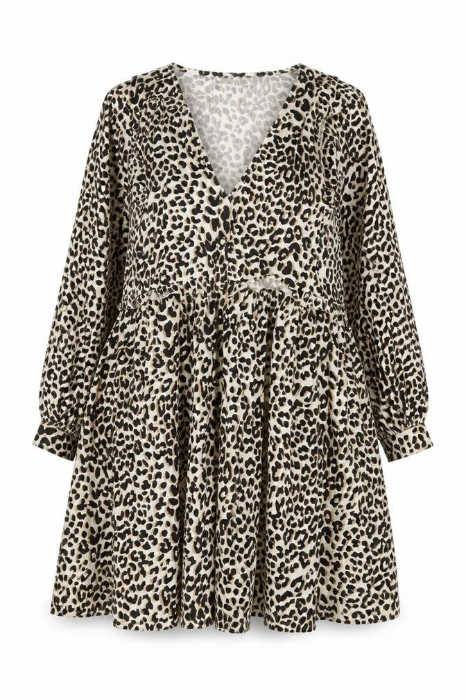 ASOS Women's Beige Leopard Print A-Line Short Dress Size 22
