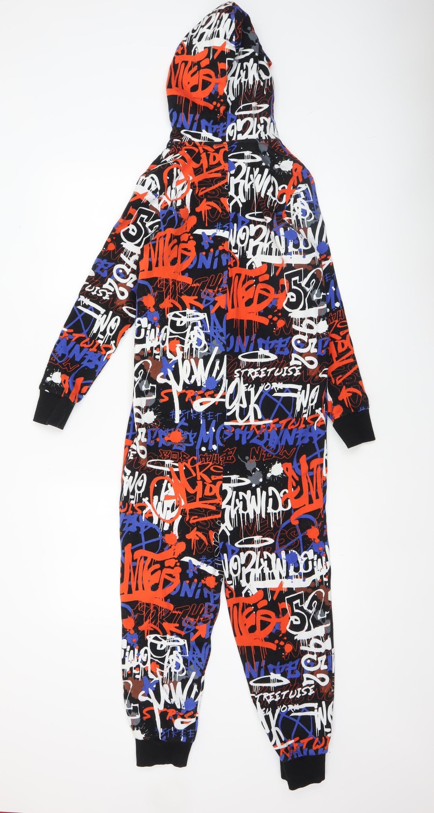 H&M Boys Multicoloured One Piece Pyjama Set Hooded 8-10 Years Graffiti Print