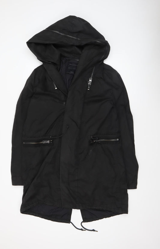 AllSaints Women's Black Chilton Parka Coat Size S Hooded Zip Long Jacket