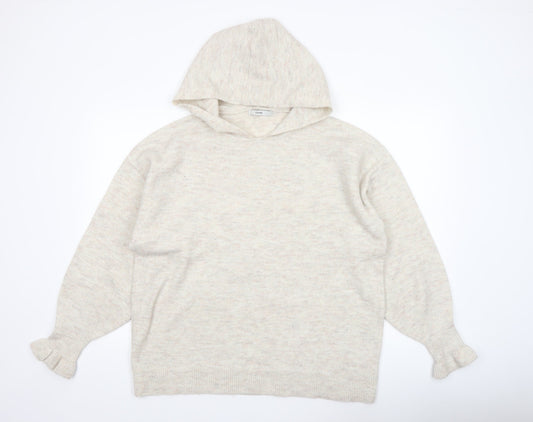 George Women Beige Hooded Pullover Knit Jumper Size L