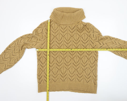 Dorothy Perkins Women’s Beige Roll Neck Open Knit Jumper Size 14