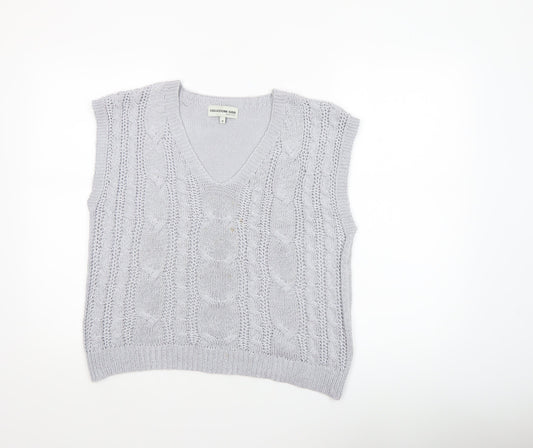 Collezione Gaia Women's Grey Cable-Knit Sleeveless Vest M