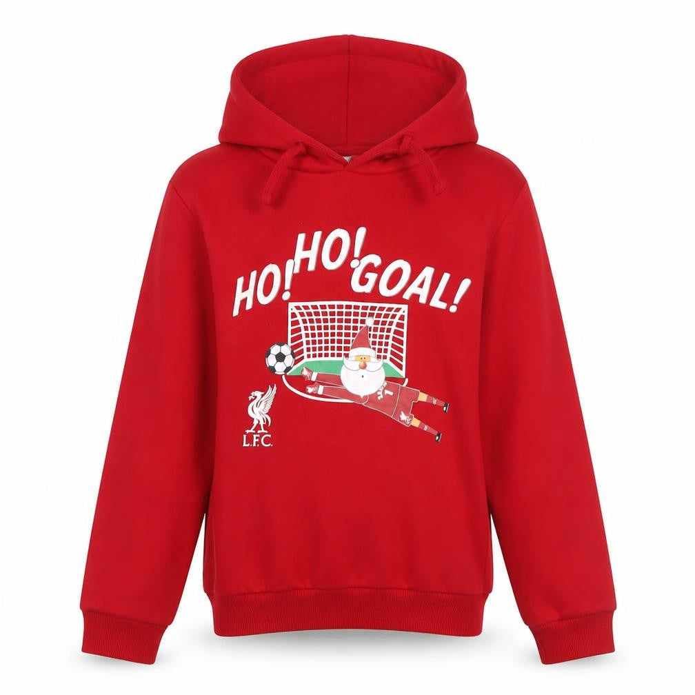 Front view of Liverpool FC boys’ red hoodie 9-10 years christmas santa football design