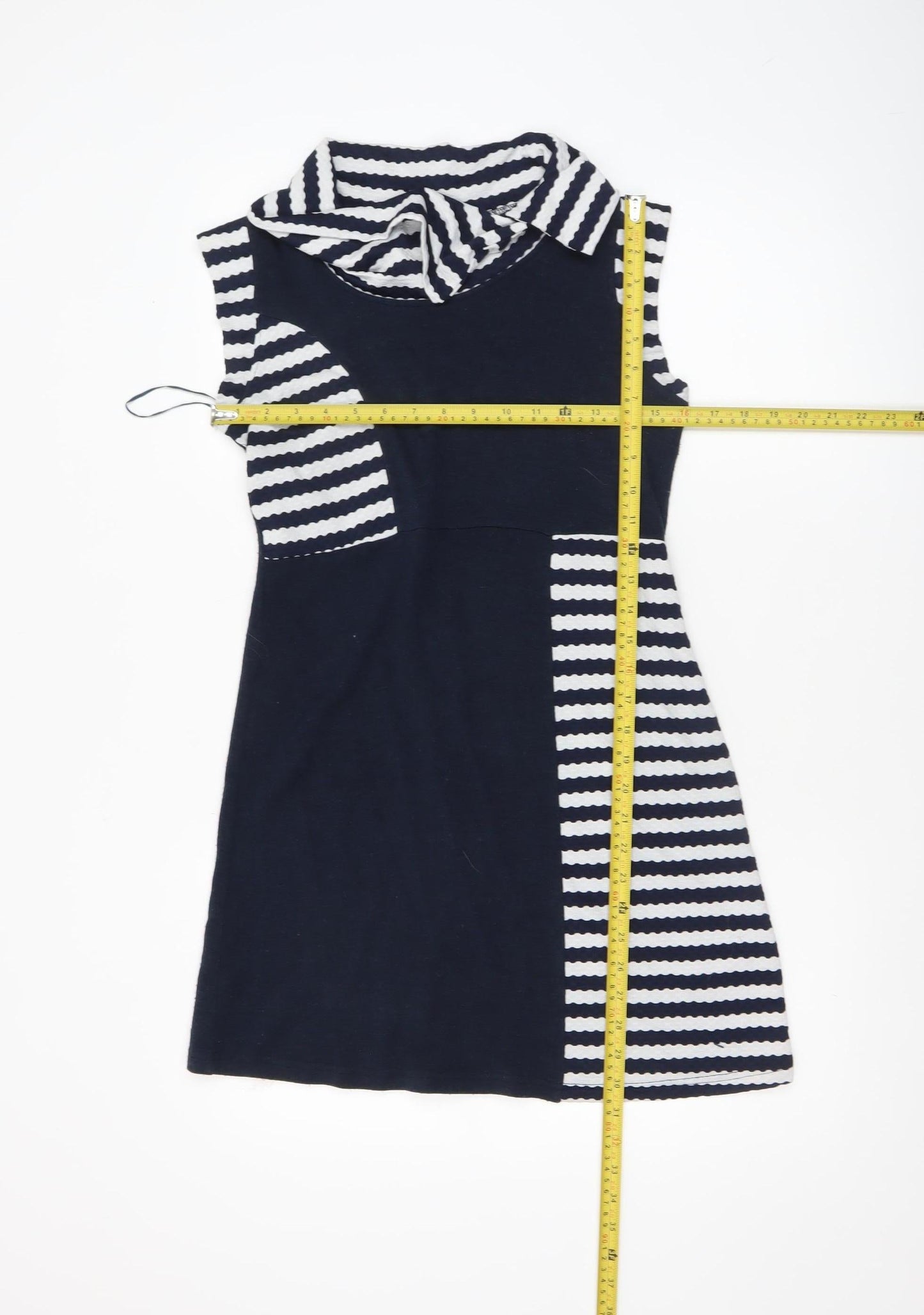 Apricot Women Blue Striped Collared Sleeveless Shift Dress Size 10