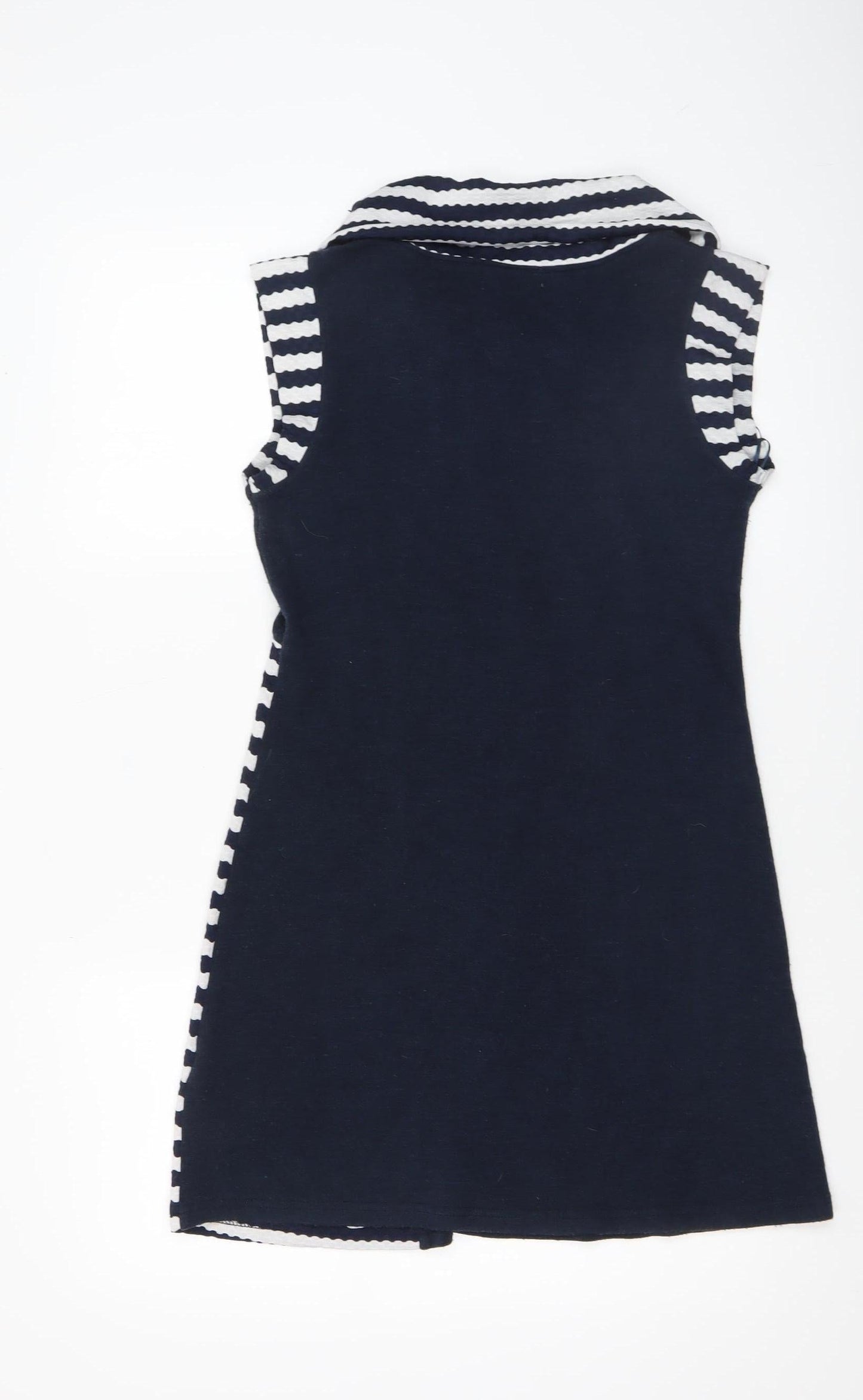 Apricot Women Blue Striped Collared Sleeveless Shift Dress Size 10
