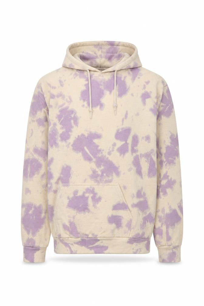 PrettyLittleThing Unisex Beige Purple Tie Dye Pullover Hoodie S