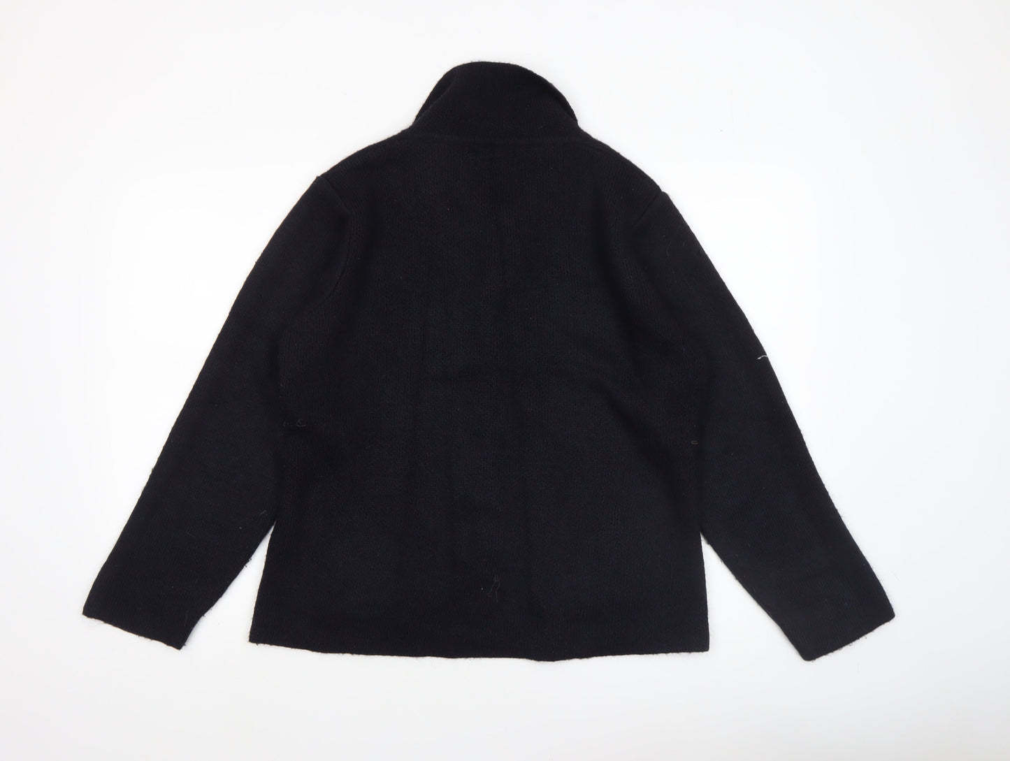 Yida Women Black Long Sleeve Wool Blend Collared Cardigan L