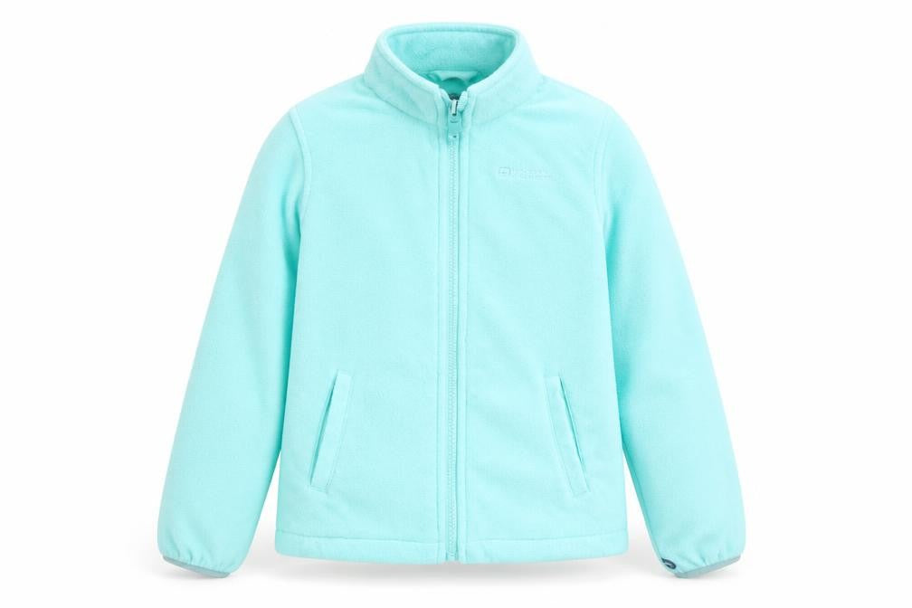 Front view of Mountain Warehouse girls’ blue fleece full zip jacket 9-10 years lightweight